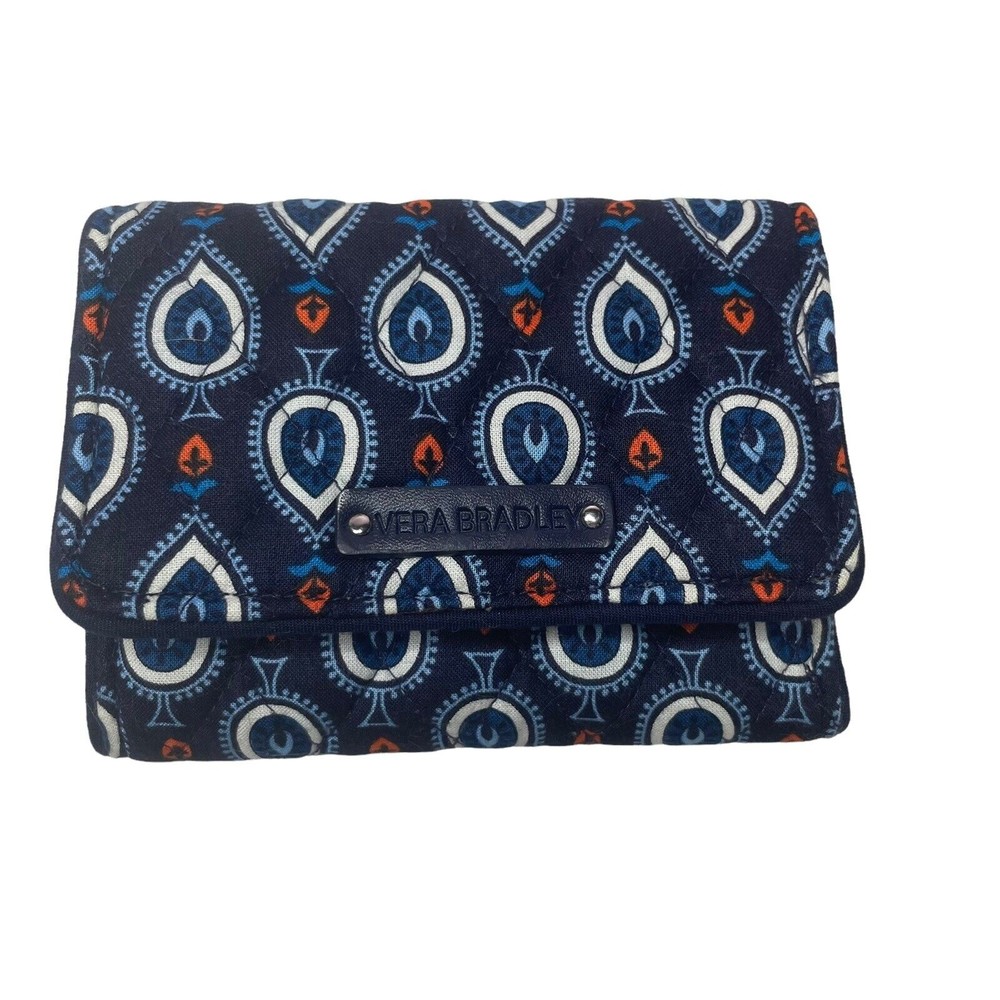 Vera Bradley Petite Tri-Fold Wallet Marrakesh Motifs Blue RFID Retired New